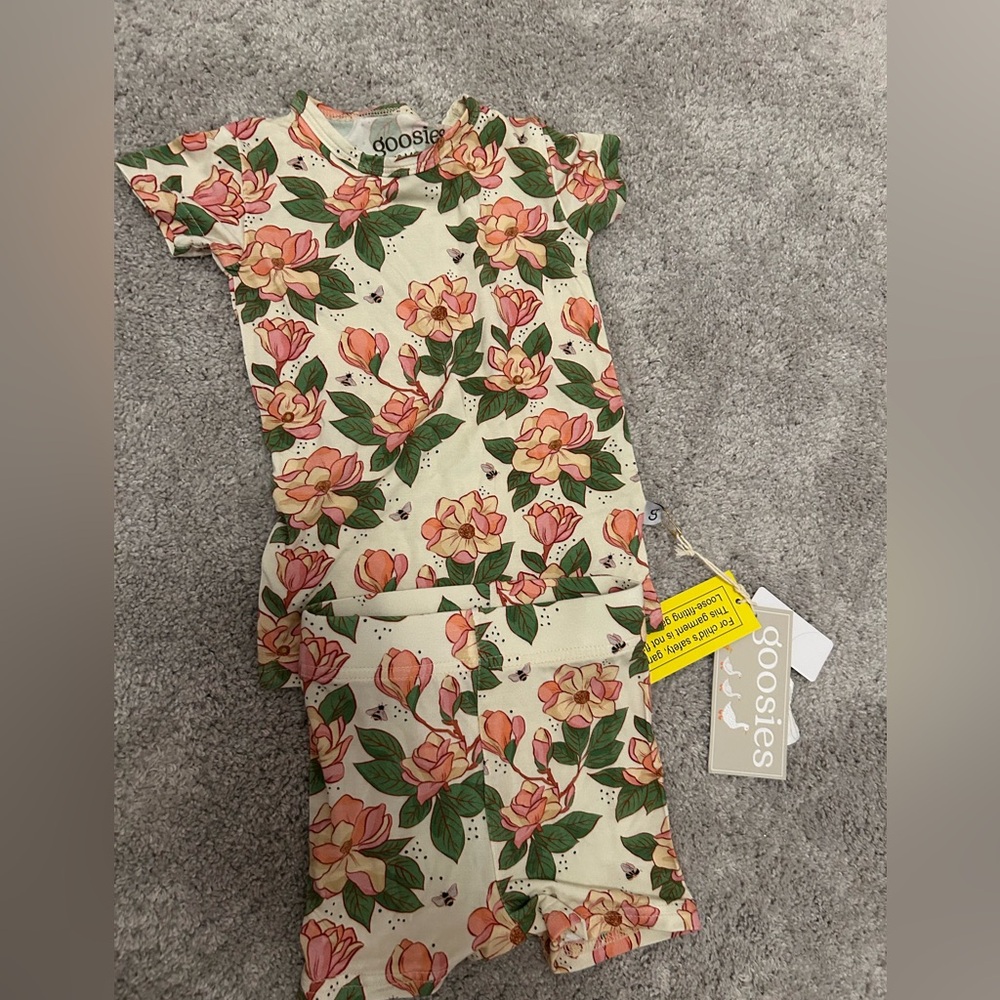 Kids Floral Pajama Set - Cream and Pink